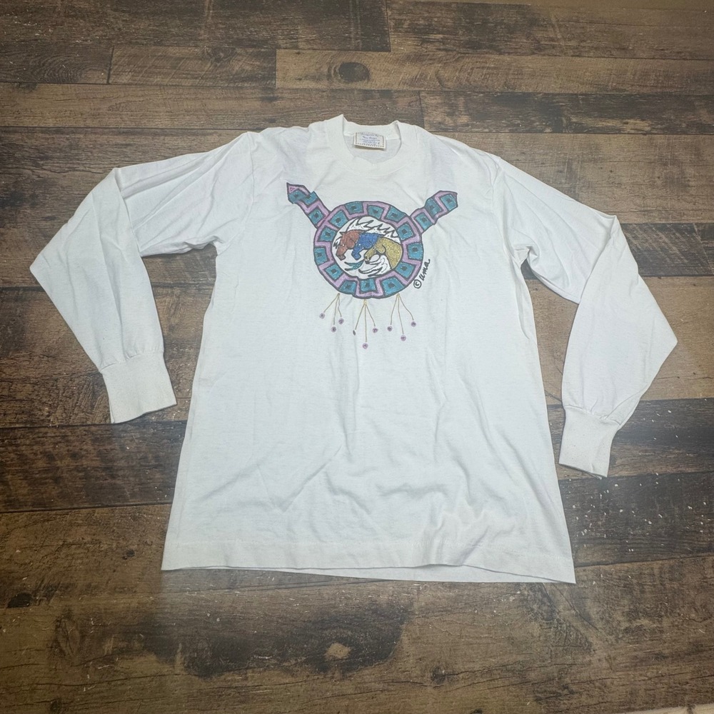 Uma‎ Designs Handpainted Long Sleeve Women's Size Large Horses Native American